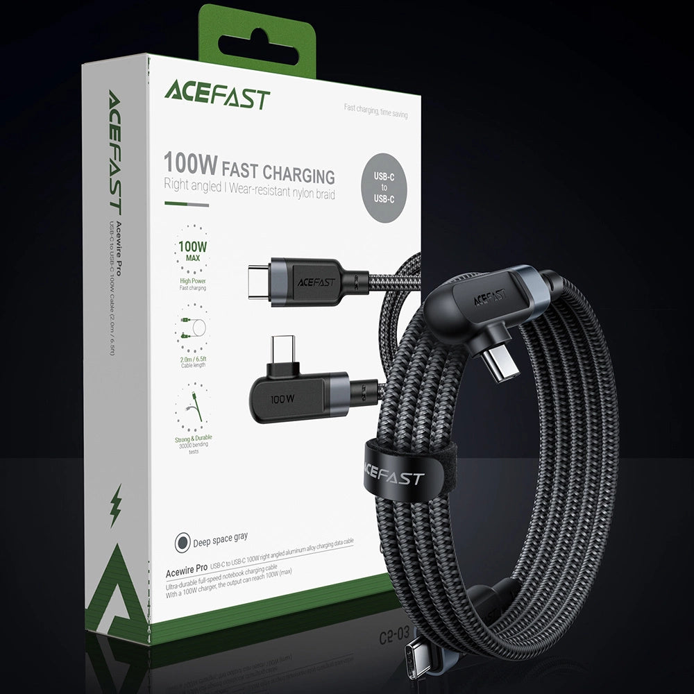 Acefast C5-03 sort USB-C - USB-C PD QC kabel 100W 5A 480Mb/s 2m - sort