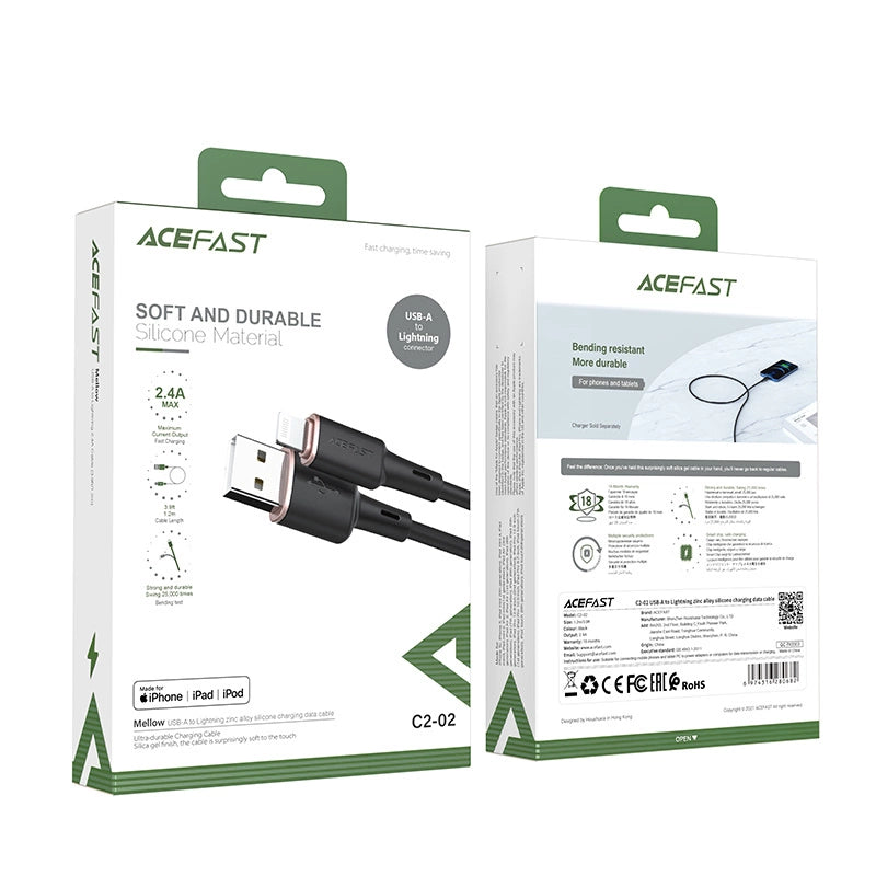 Acefast kabel MFI USB - Lightning 1,2 m, 2,4 A sort (C2-02 sort)