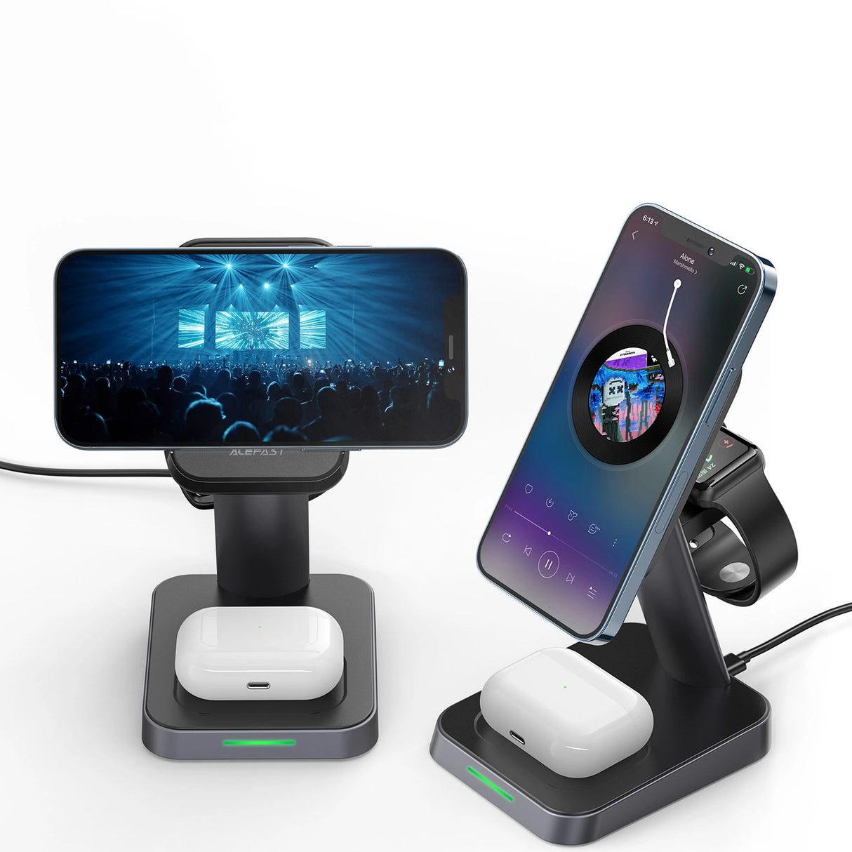 Acefast Qi trådløs oplader 15W til iPhone (med MagSafe), Apple Watch og Apple AirPods Standholder Magnetisk Holder sort (E3 sort)