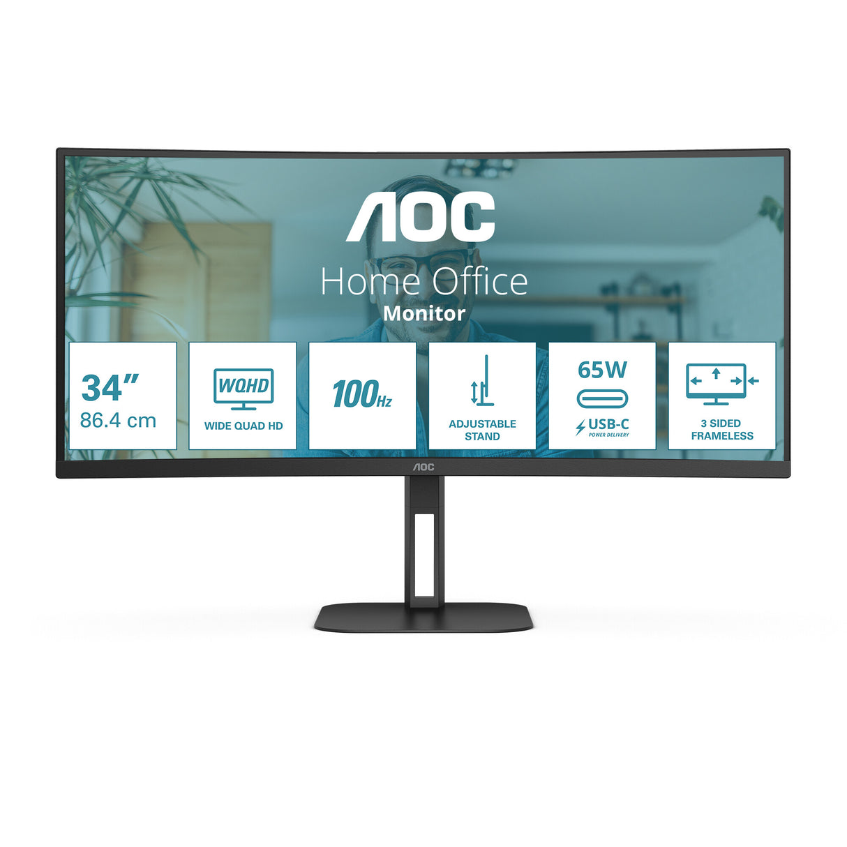 AOC V5 CU34V5C/BK computerskærm 86,4 cm (34") 3440 x 1440 pixel Wide Quad HD LED Sort