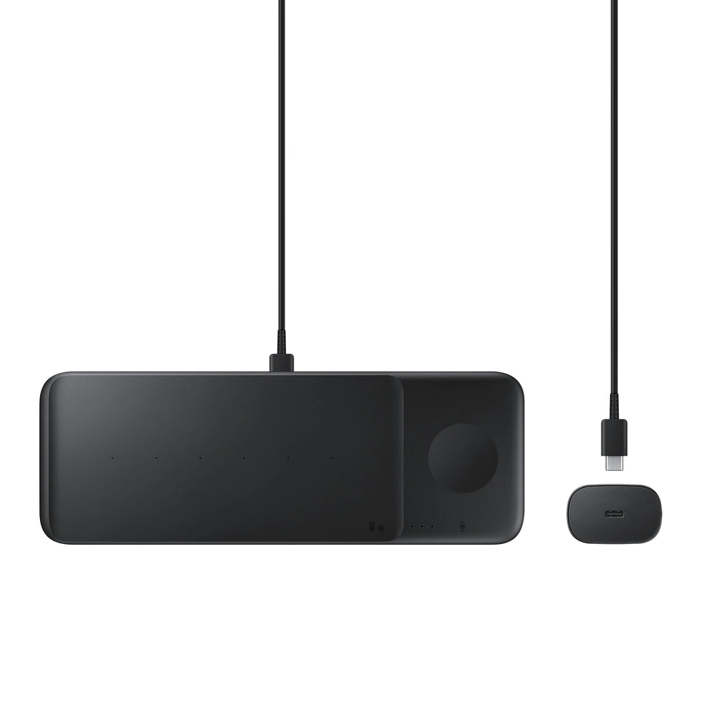 Samsung Trio EP-P6300TBEGEU 3in1 induktiv oplader til telefon / Galaxy Watch / Buds - sort + strømoplader + kabel