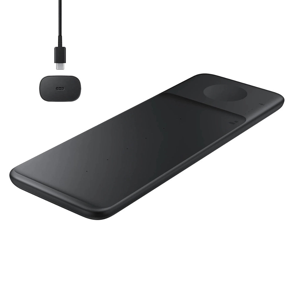 Samsung Trio EP-P6300TBEGEU 3in1 induktiv oplader til telefon / Galaxy Watch / Buds - sort + strømoplader + kabel