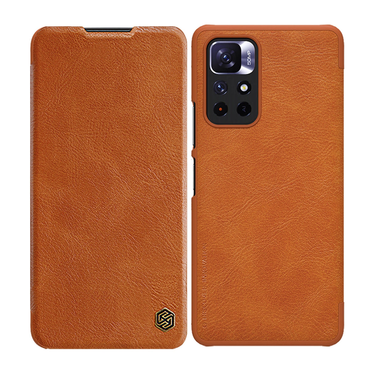 Nillkin Qin Case Case til Xiaomi Redmi Note 11T 5G / Note 11S 5G / Note 11 5G (Kina) / Poco M4 Pro 5G Kamera Cover Holster Cover Flip Case Brown