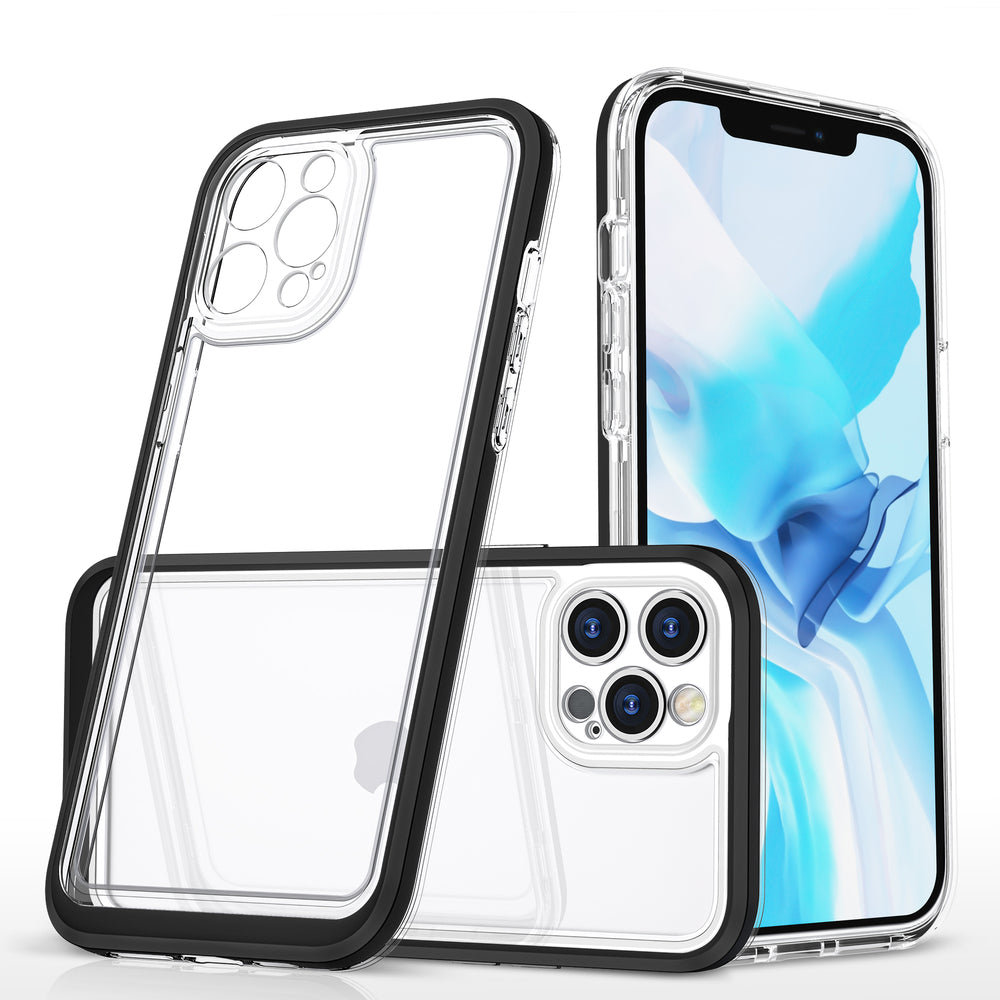 Gennemsigtige 3in1 case til iPhone 12 Pro ramme gel cover sort