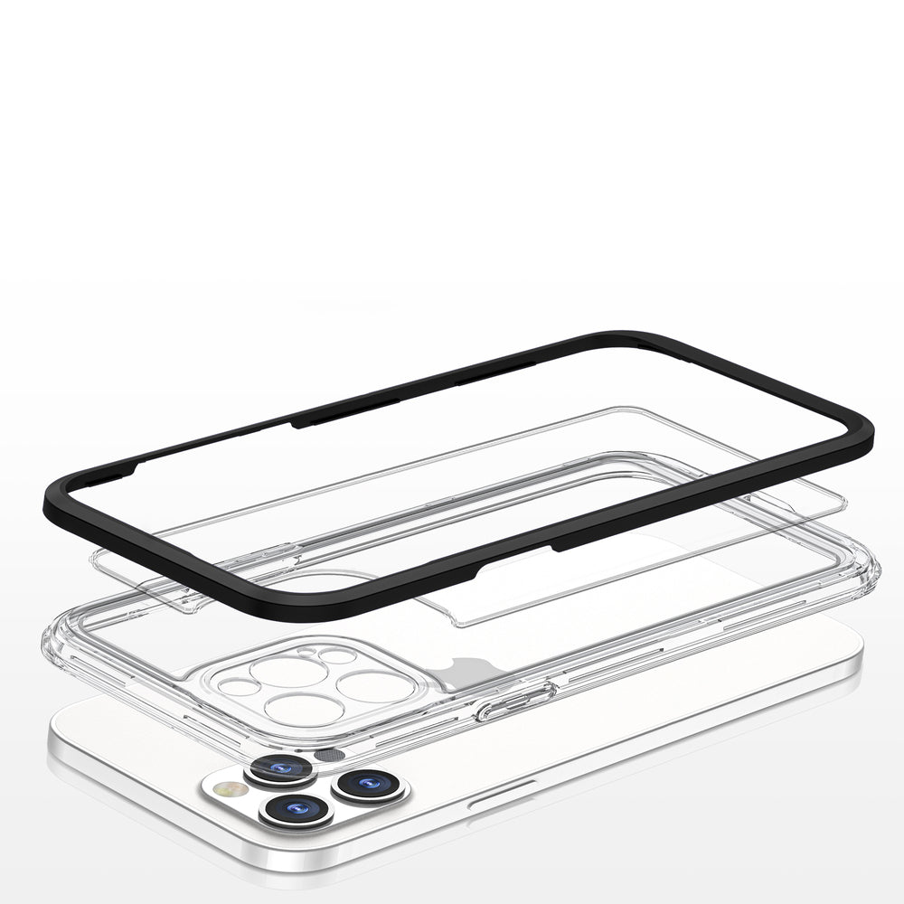 Gennemsigtige 3in1 case til iPhone 12 Pro ramme gel cover sort