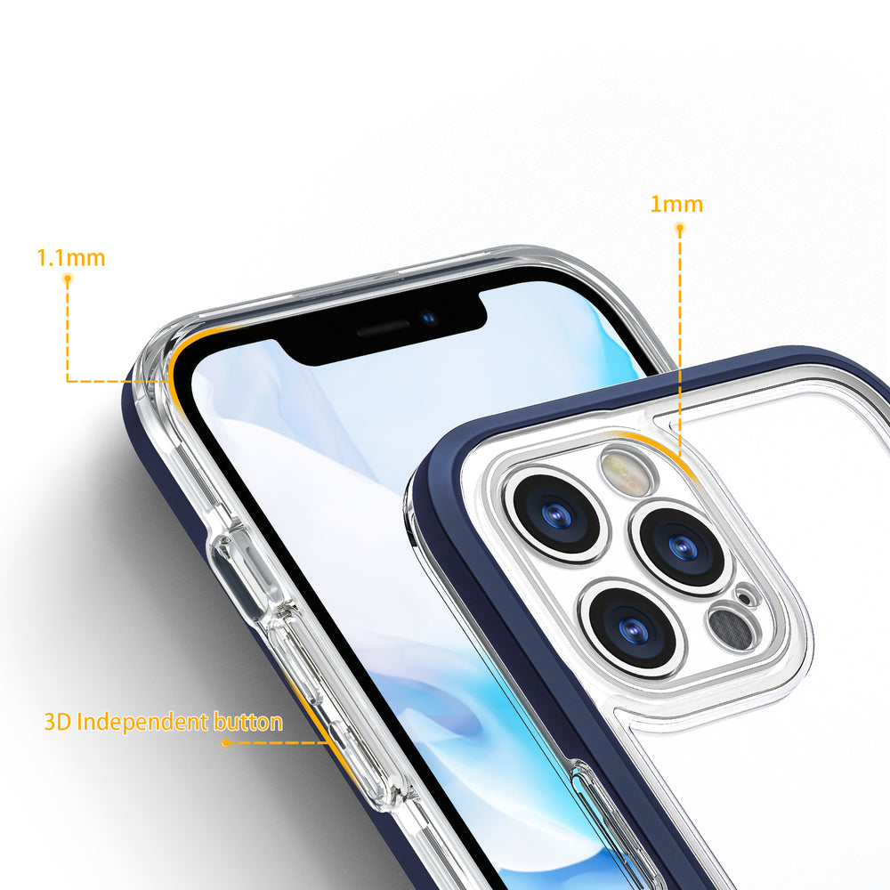 Gennemsigtige 3in1 case til iPhone 12 Pro blå ramme gel cover