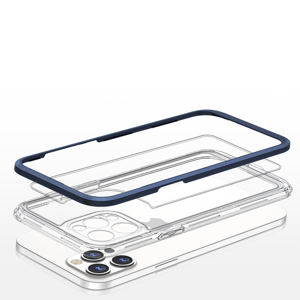 Gennemsigtige 3in1 case til iPhone 12 Pro blå ramme gel cover