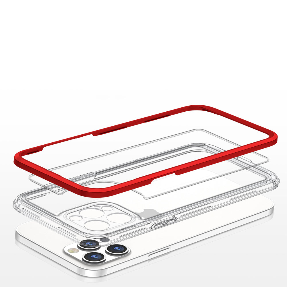 Gennemsigtige 3in1 case til iPhone 12 Pro ramme gel cover rød