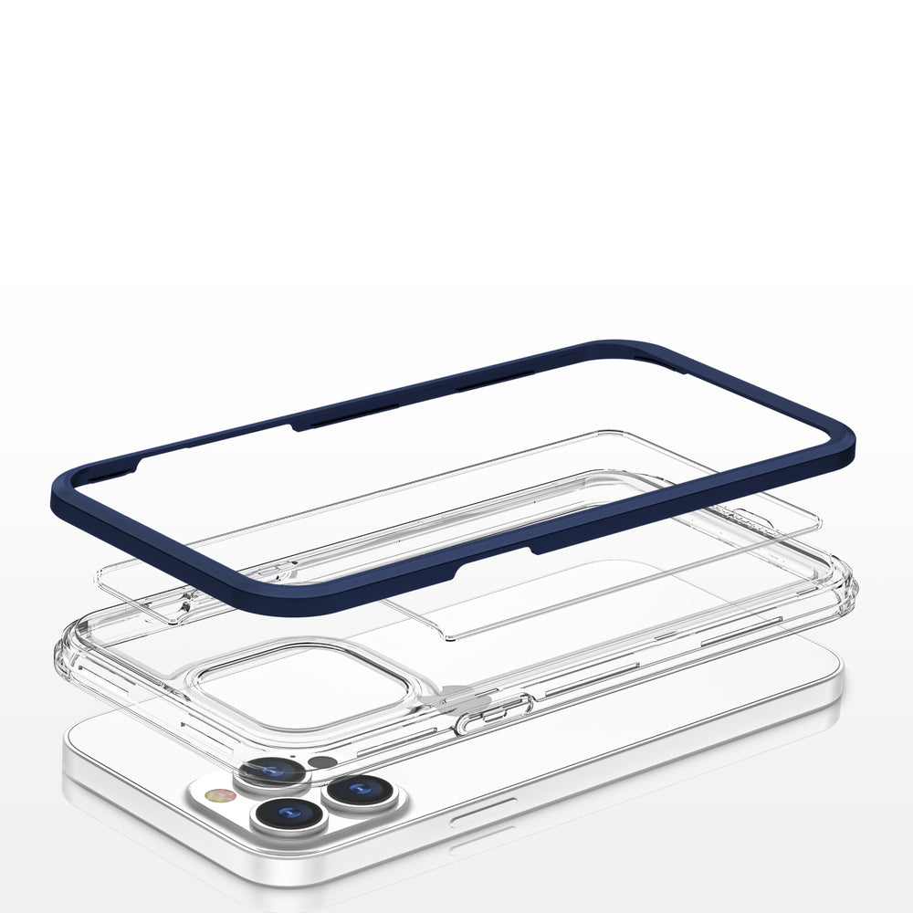Gennemsigtige 3in1 case til iPhone 13 Pro blå ramme gel cover
