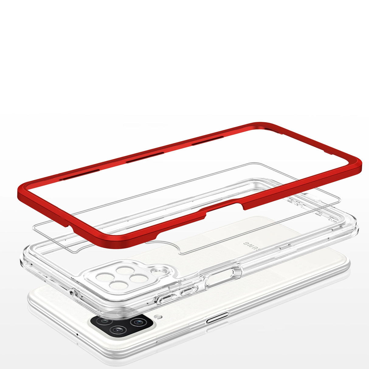 Clear 3in1 Case til Samsung Galaxy A22 4G Frame Gel Cover Rød