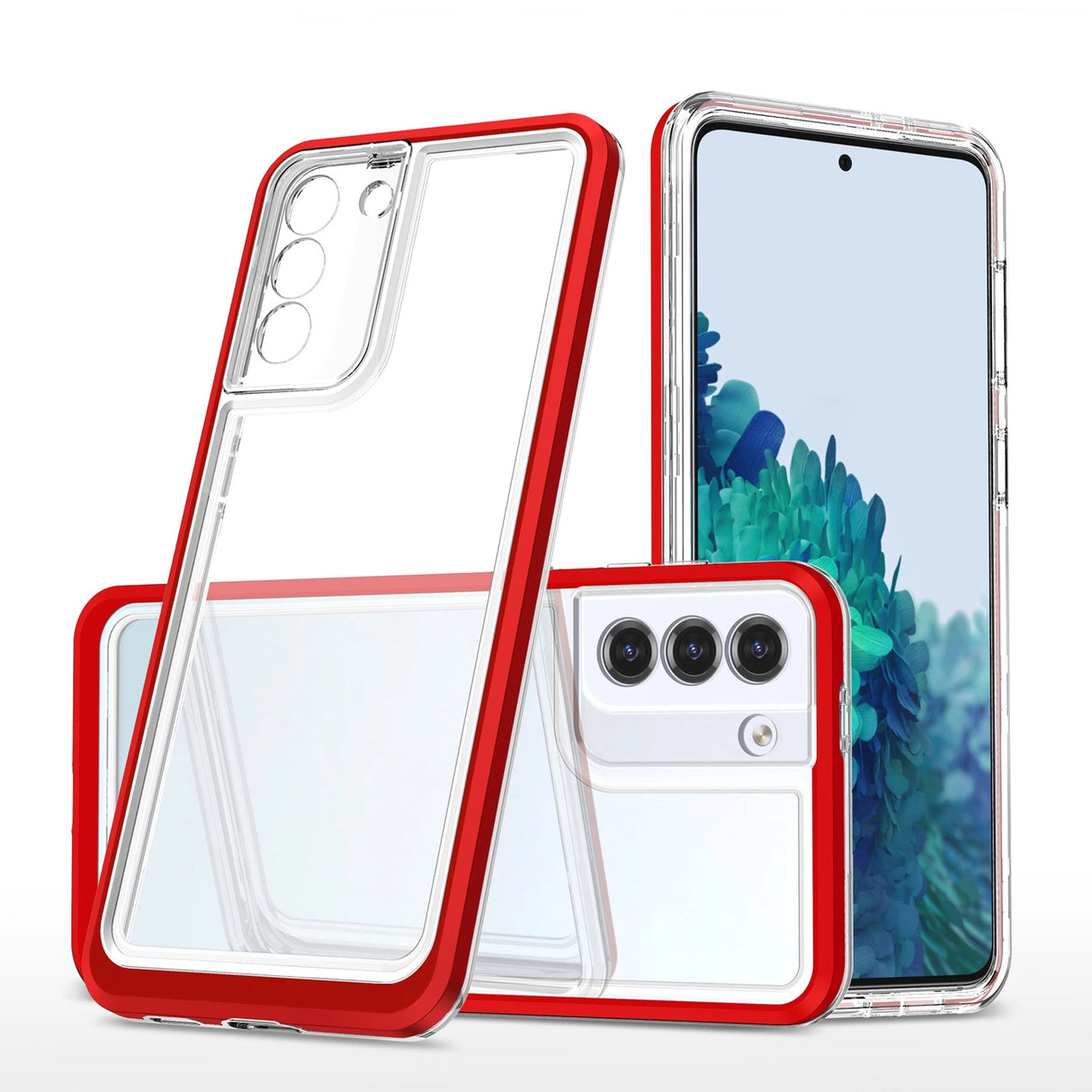 Clear 3in1 Case til Samsung Galaxy S21 + 5G (S21 Plus 5G) Frame Gel Cover Red