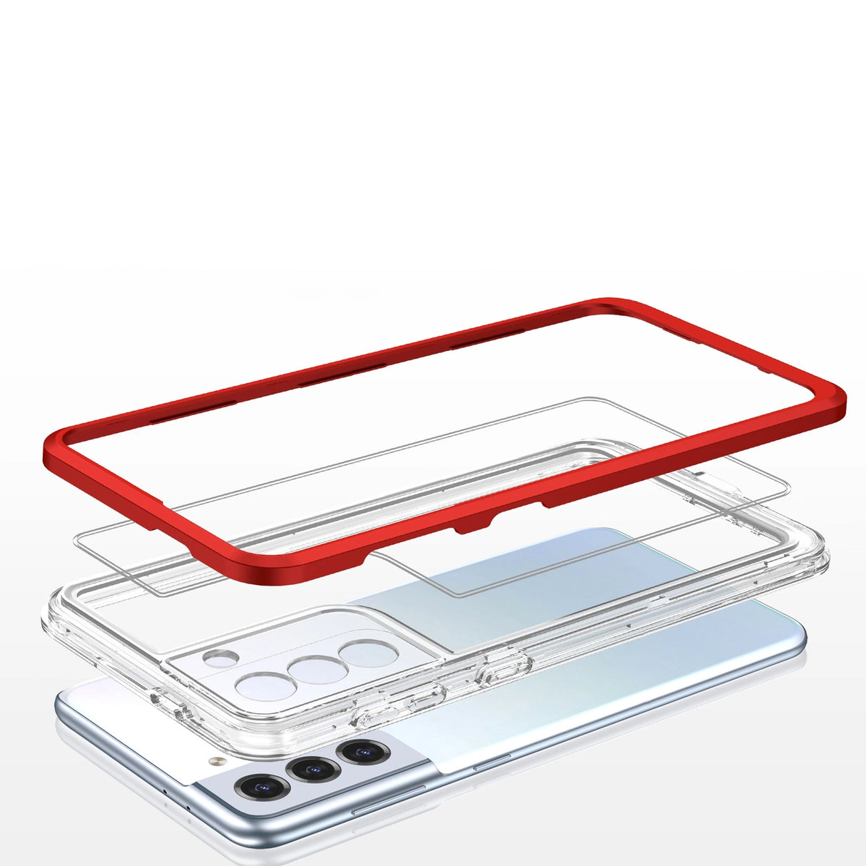 Clear 3in1 case til Samsung Galaxy S22 + (S22 Plus) ramme gel cover rød