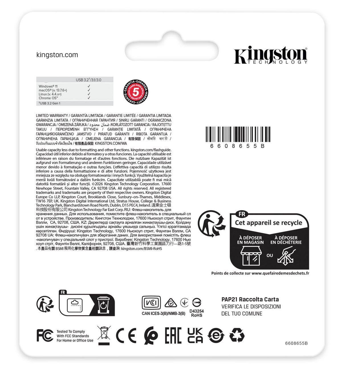 Kingston Technology DataTraveler Kyson USB-nøgle 128 GB USB Type-A 3.2 Gen 1 (3.1 Gen 1) Rustfrit stål