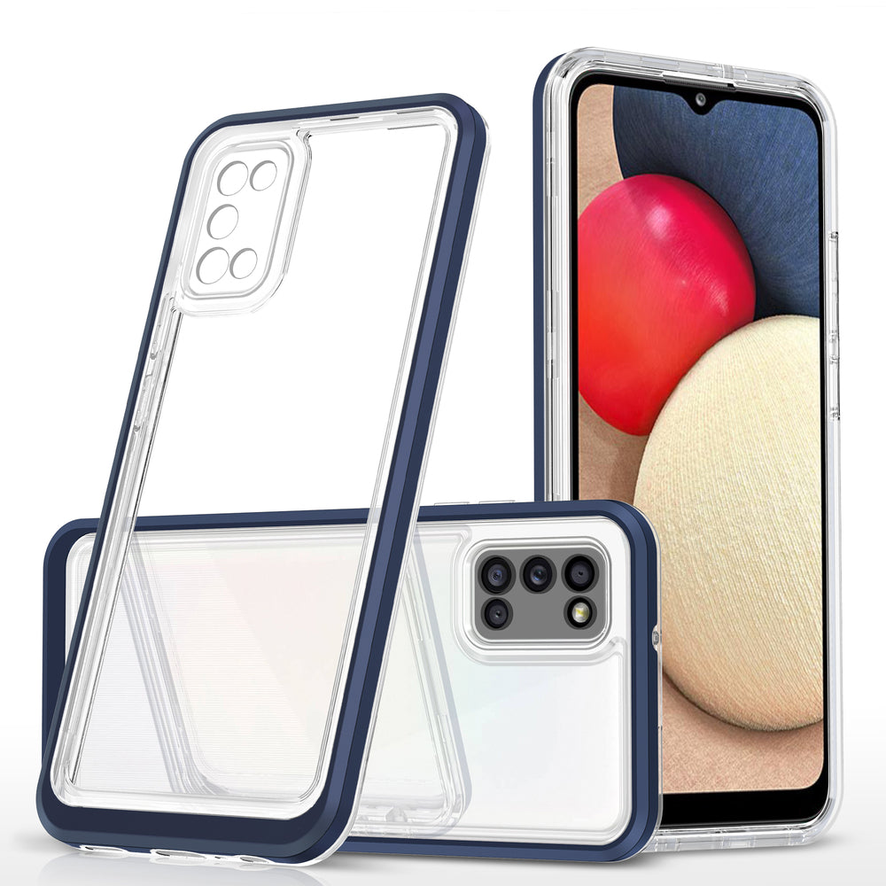 Gennemsigtig 3in1 case til Samsung Galaxy A03s (166) ramme gel cover blå