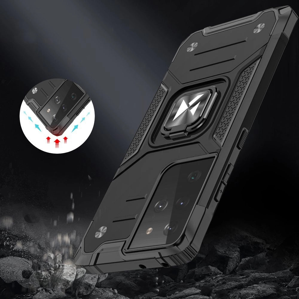 Wozinsky Ring Armor robust hybrid case cover + magnetisk holder til Samsung Galaxy S22 Ultra sølv