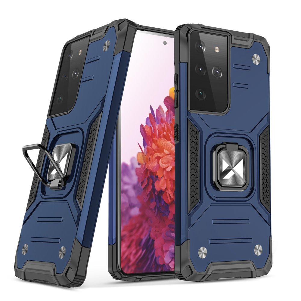Wozinsky Ring Armor robust hybrid case cover + magnetisk holder til Samsung Galaxy S22 Ultra blå