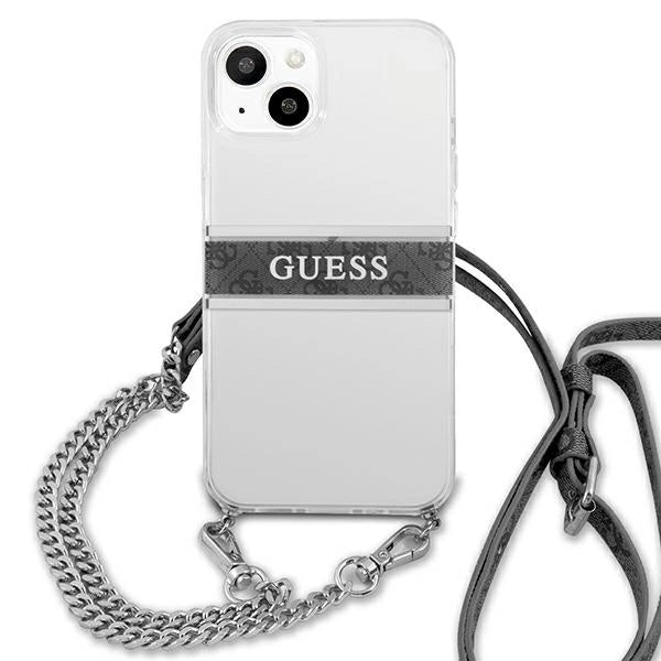 Guess GUHCP13SKC4GBSI iPhone 13 mini 5.4" Transparent hardcase 4G Gray Strap Silver Chain
