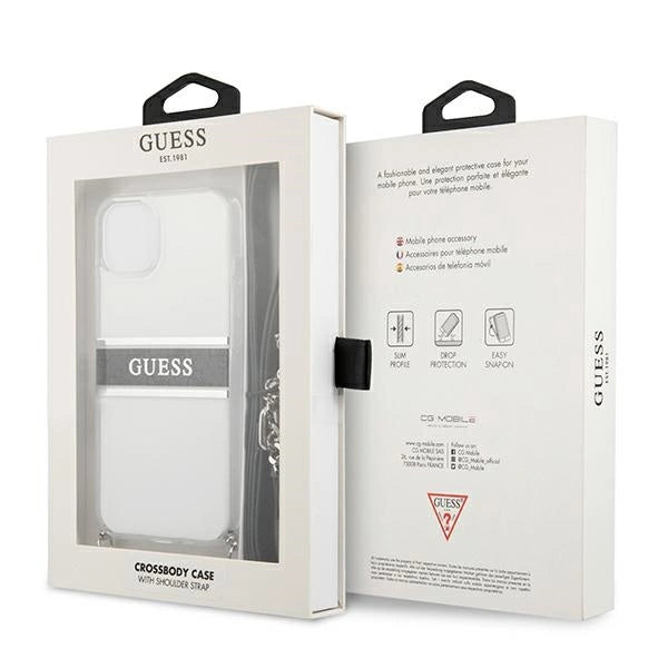 Guess GUHCP13SKC4GBSI iPhone 13 mini 5.4" Transparent hardcase 4G Gray Strap Silver Chain