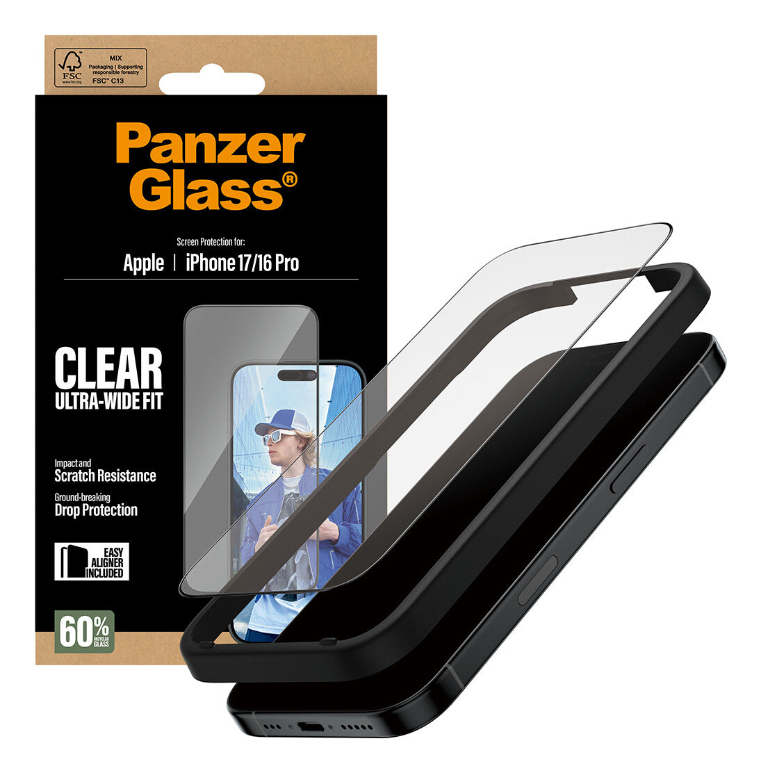 PanzerGlass ® Skærmbeskyttelse iPhone 17 | iPhone 16 Pro | Ultra-Wide Fit m. EasyAligner