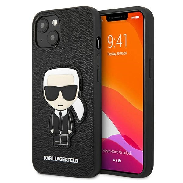 Karl Lagerfeld Saffiano Ikonik Karl's Patch Case for iPhone 13 mini - Black
