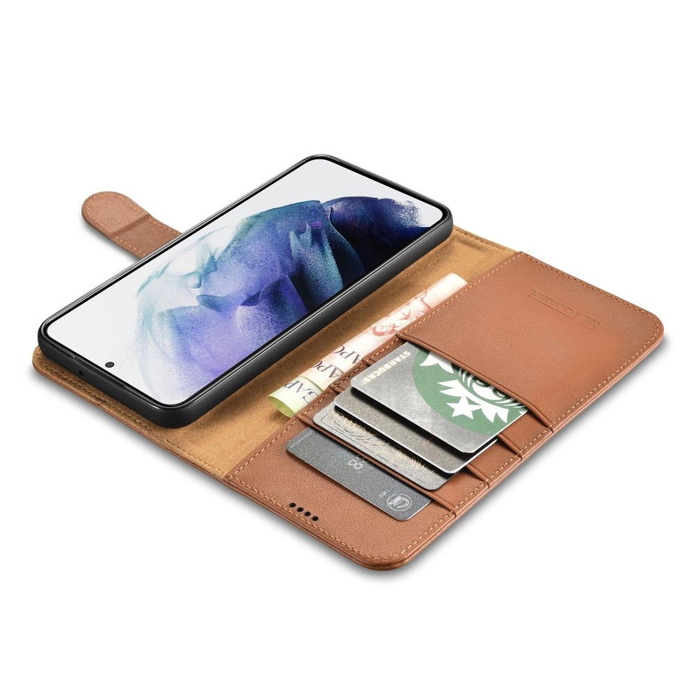 iCarer Haitang Læder Wallet Case Læder Case til Samsung Galaxy S22 + (S22 Plus) Wallet Housing Cover Brown (AKSM05BN)