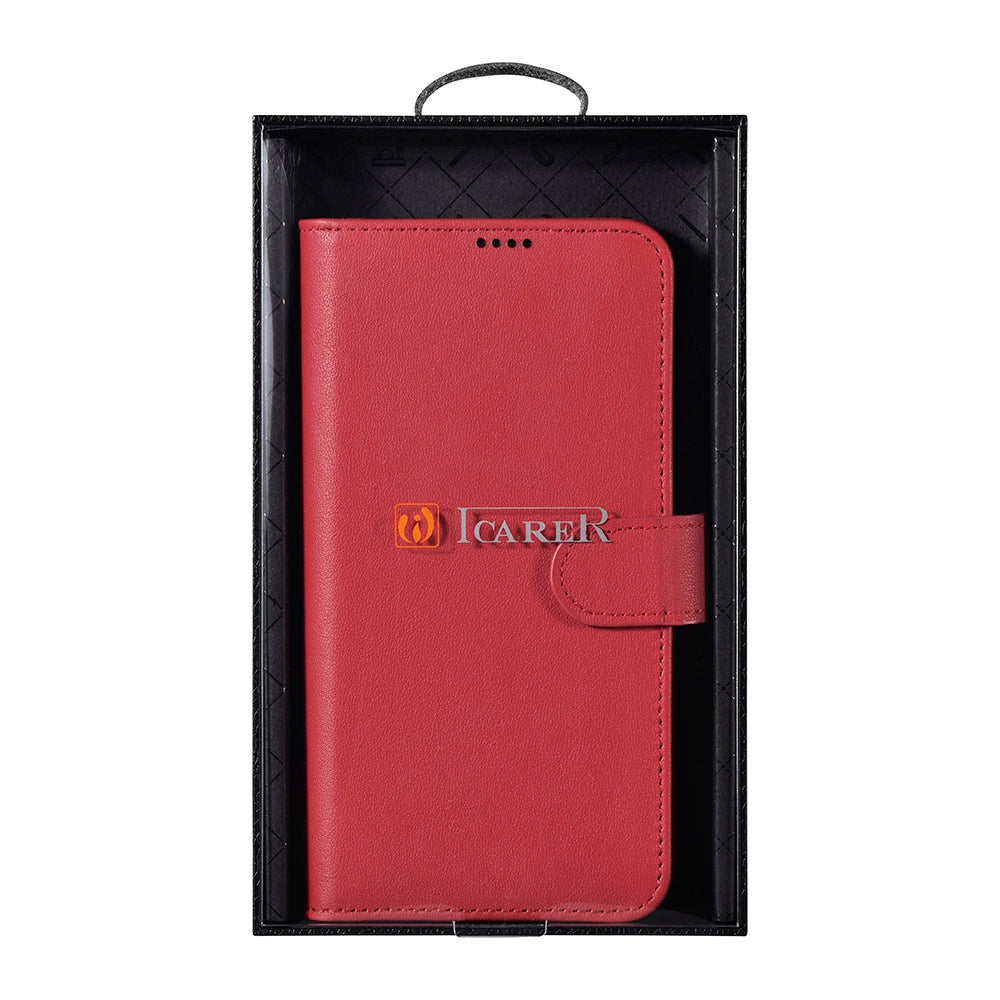 iCarer Haitang Læder Wallet Case Læder Case til Samsung Galaxy S22 + (S22 Plus) Wallet Housing Cover Red (AKSM05RD)