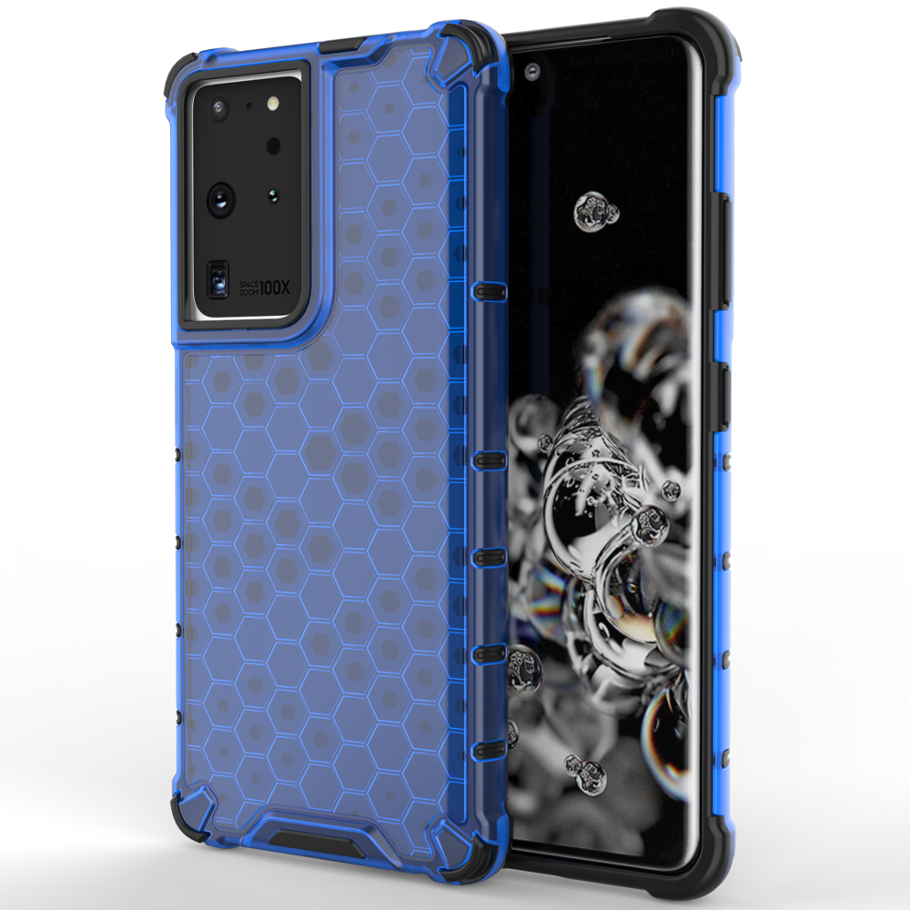 Honeycomb case pansret cover med en gel ramme til Samsung Galaxy S22 Ultra blå