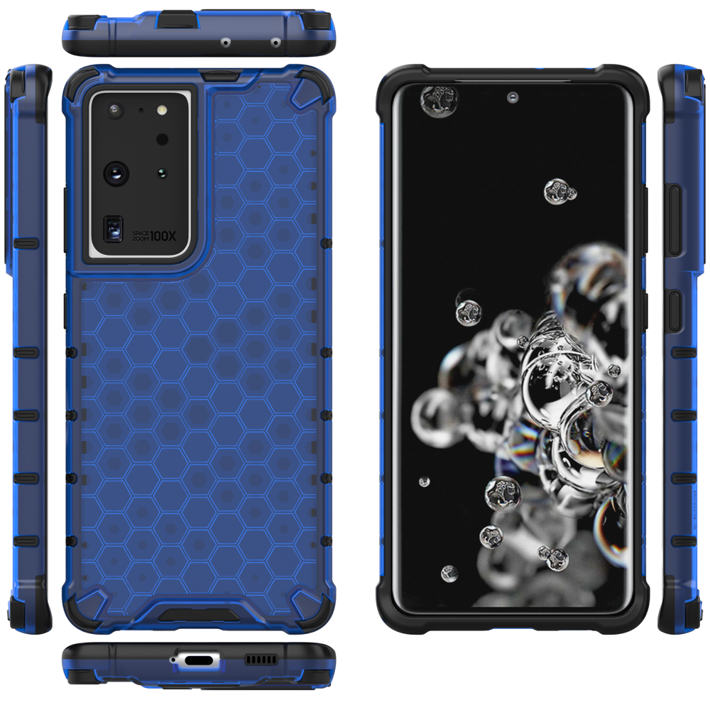 Honeycomb case pansret cover med en gel ramme til Samsung Galaxy S22 Ultra blå