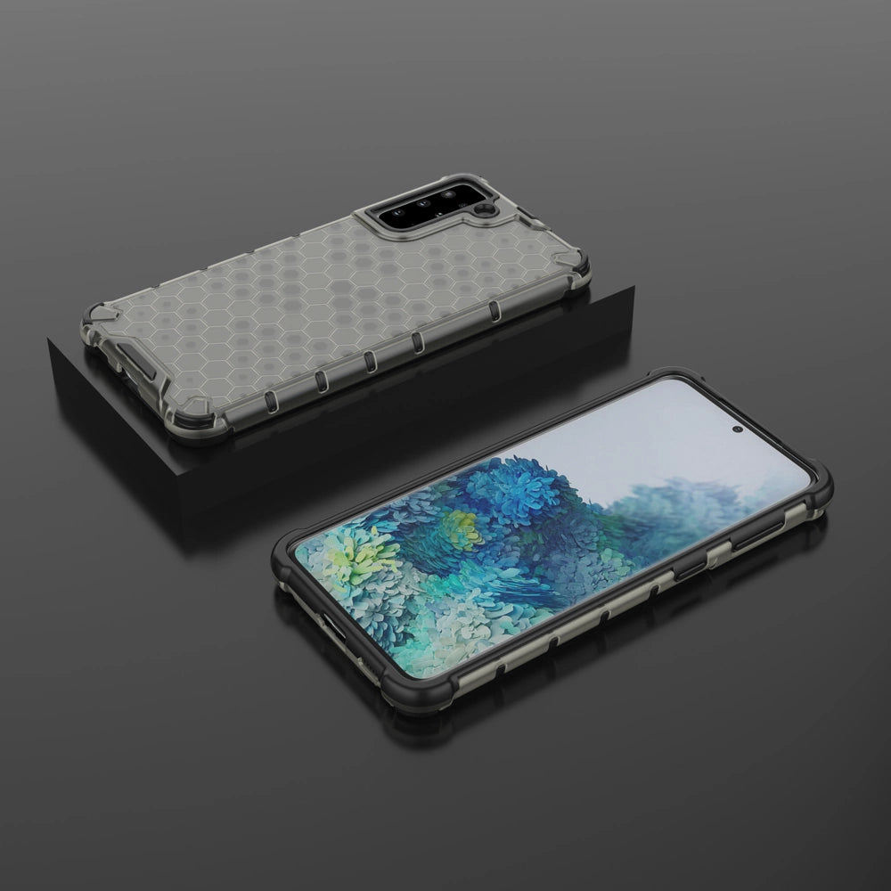 Honeycomb case pansret cover med en gel ramme til Samsung Galaxy S22 + (S22 Plus) sort