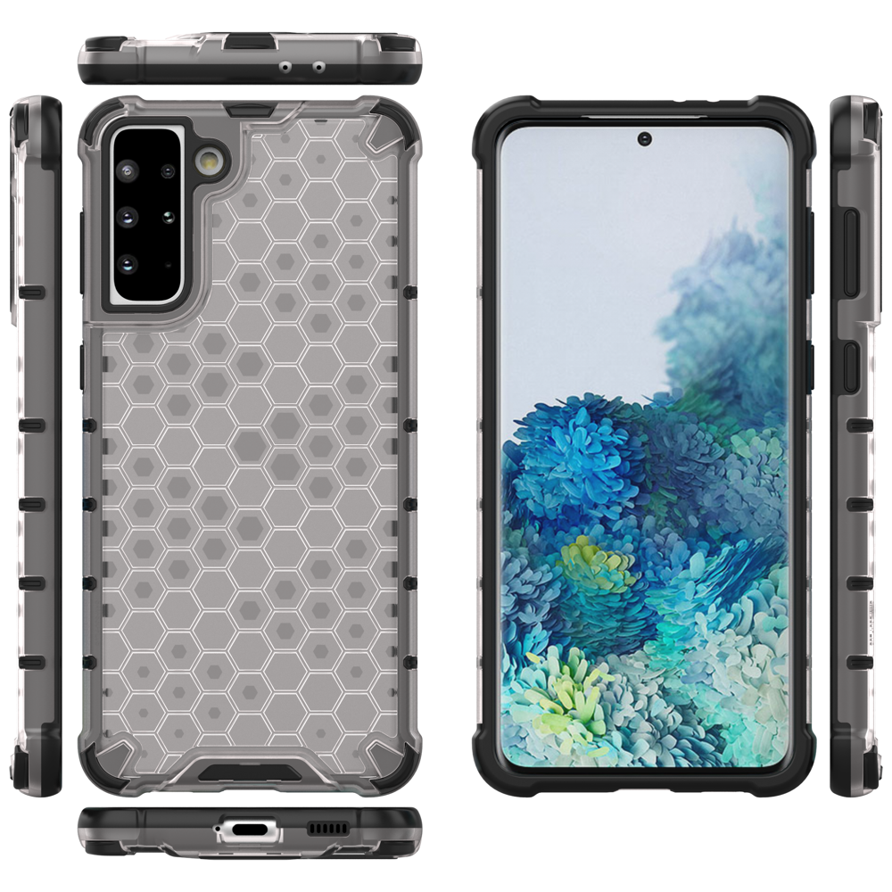 Honeycomb case pansret cover med en gel ramme til Samsung Galaxy S22 + (S22 Plus) gennemsigtig
