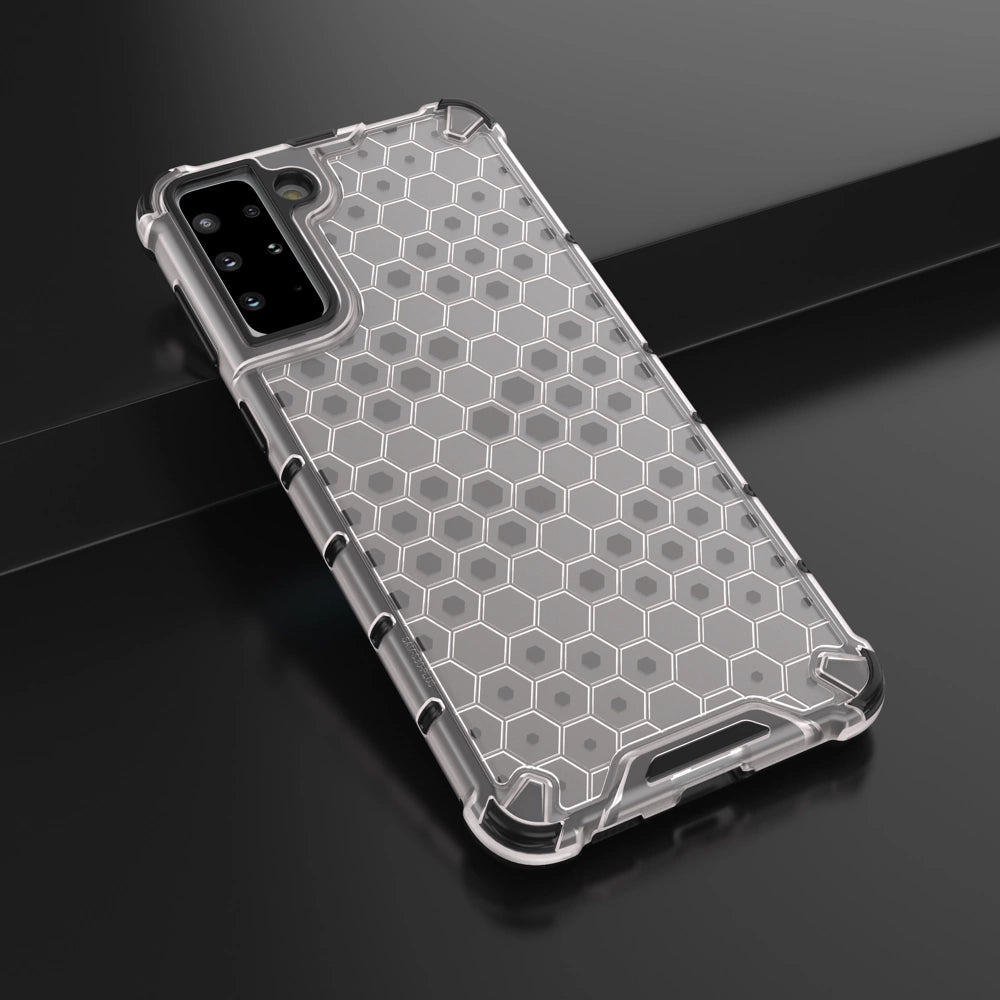 Honeycomb case pansret cover med en gel ramme til Samsung Galaxy S22 + (S22 Plus) gennemsigtig