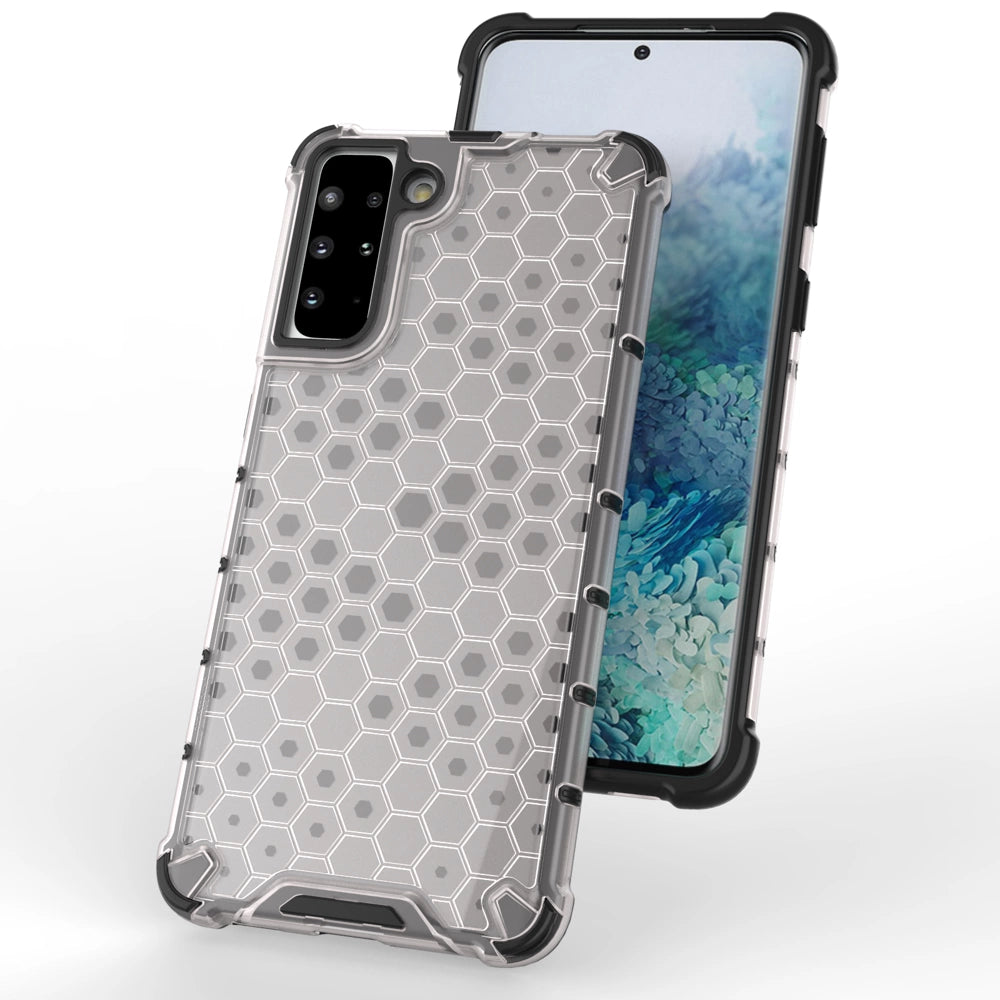 Honeycomb case pansret cover med en gel ramme til Samsung Galaxy S22 + (S22 Plus) gennemsigtig