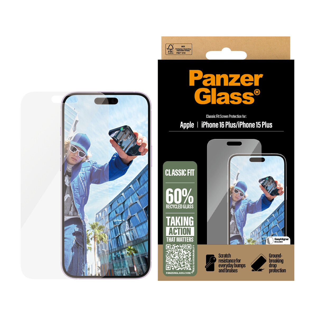 PanzerGlass ® Skærmbeskyttelse iPhone 16 Plus | 15 Plus | Classic Fit