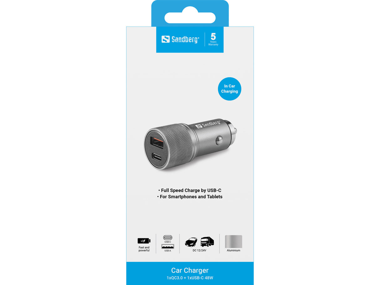Sandberg 441-50 oplader til mobil enhed Universel Metallic Cigartænder Hurtig opladning Automatisk