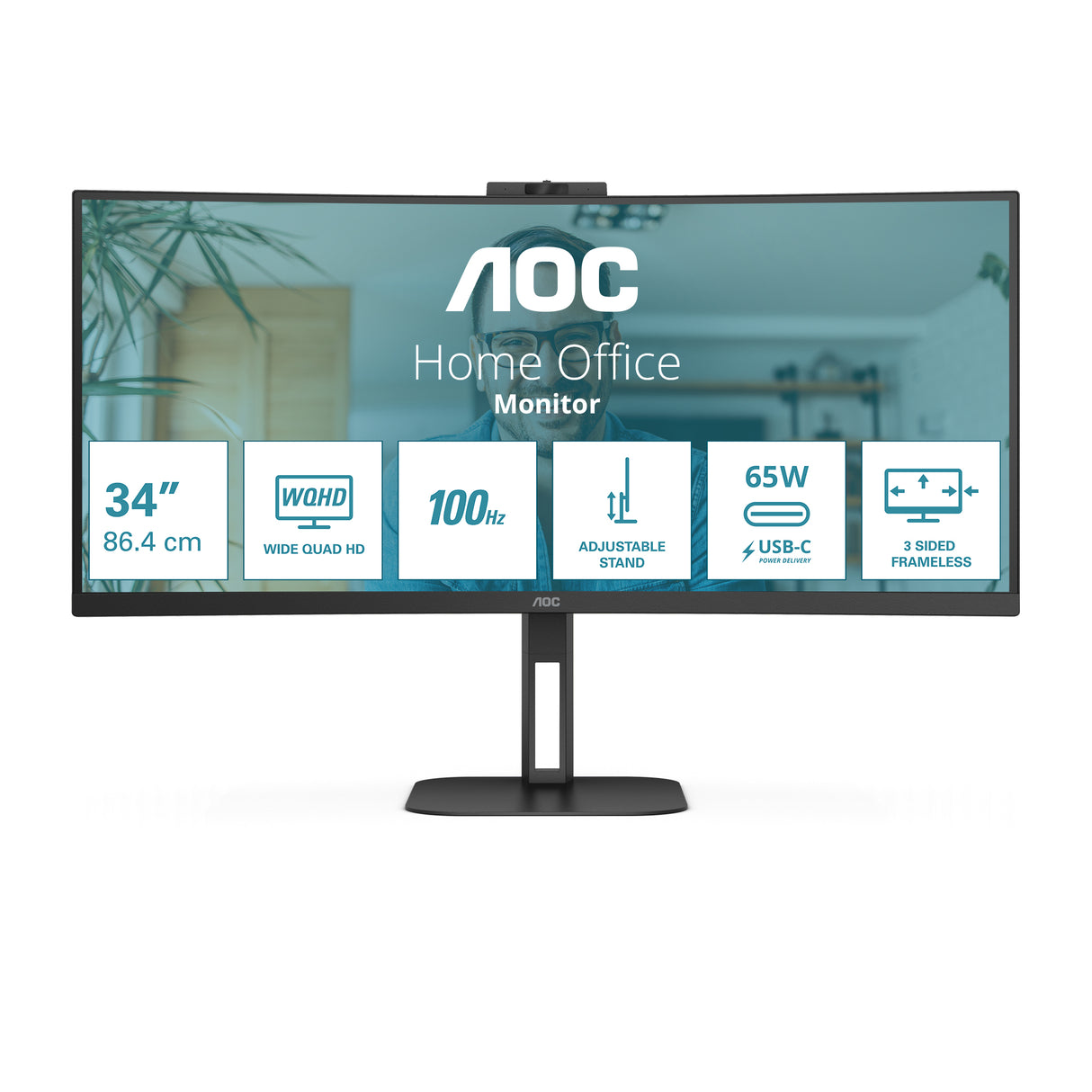AOC V5 CU34V5C/BK LED display 86,4 cm (34") 3440 x 1440 pixel Wide Quad HD Sort