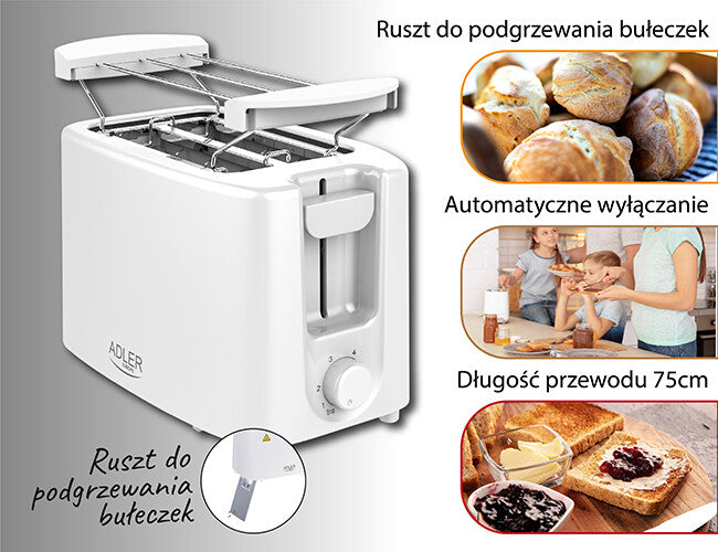 Adler AD 3223 brødrister 6 2 skive(r) 750 W Hvid