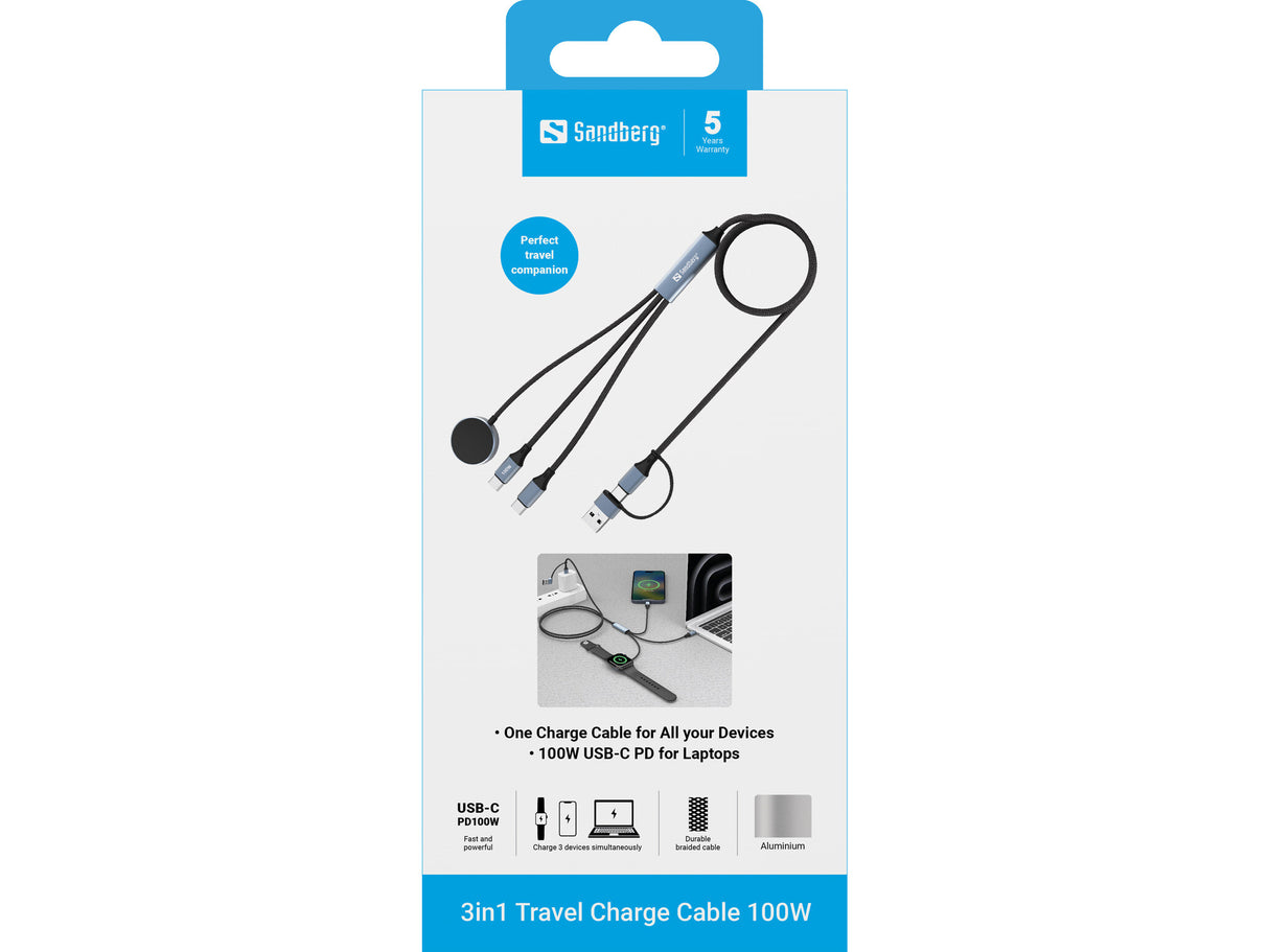 Sandberg 441-69 USB-kabel 1,2 m USB A/USB C 2 x USB-C/MagSafe 100 W Sort