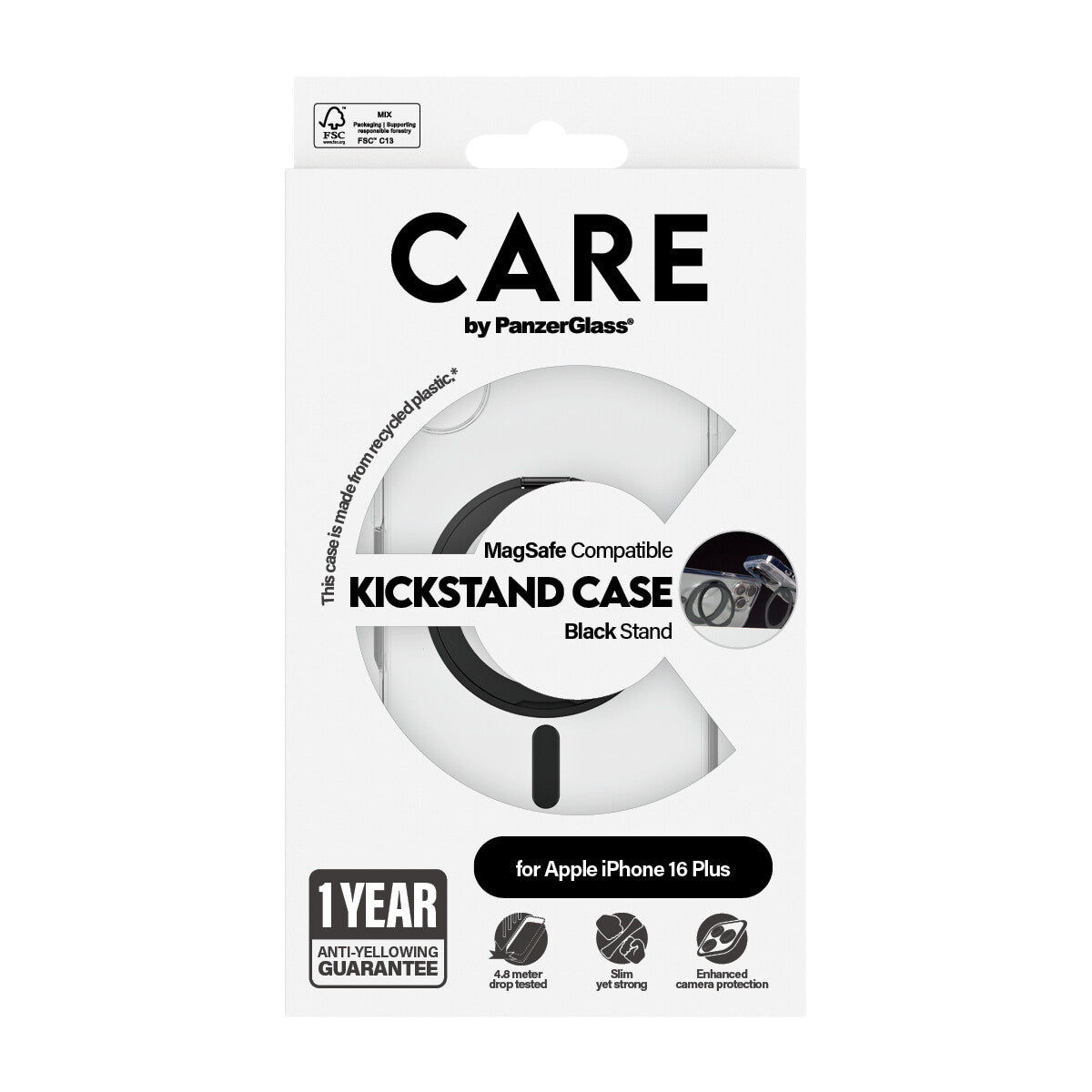 PanzerGlass CARE™ by ® Case Transparent m. Sort Kickstand & MagSafe iPhone 16 Plus
