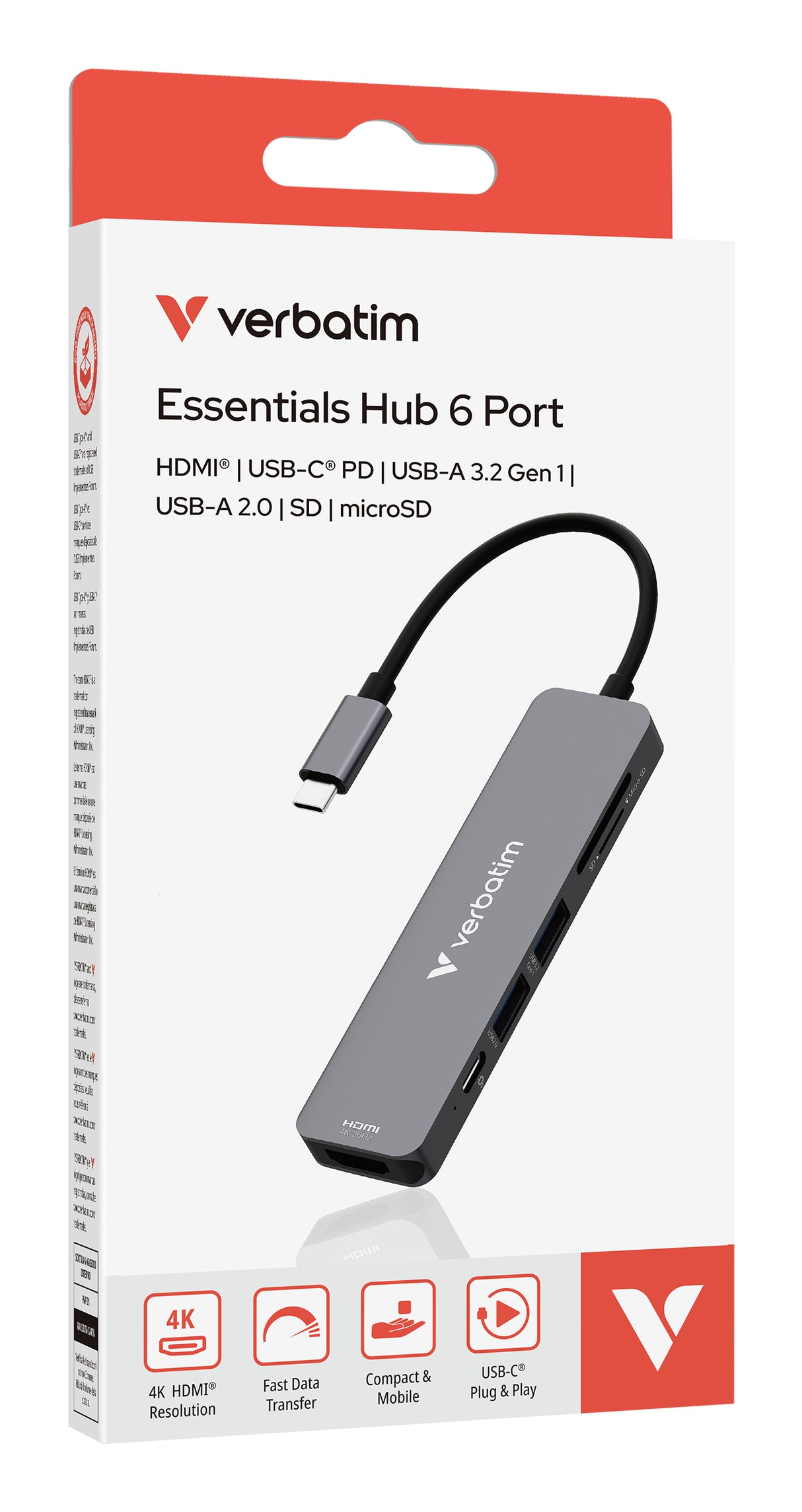 Verbatim 32156 interface hub USB 3.2 Gen 1 (3.1 Gen 1) Type-C 5000 Mbit/s Grå