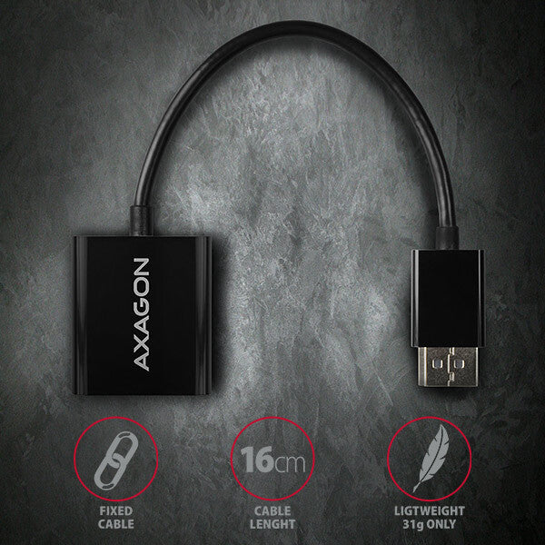Axagon RVD-VGN videokabel adapter 0,15 m DisplayPort VGA (D-Sub) Sort
