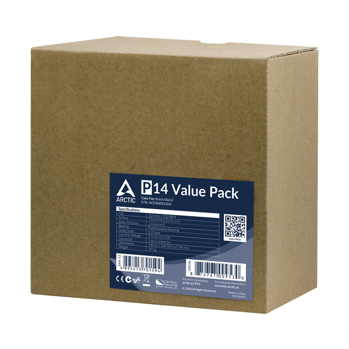 ARCTIC P14 Value Pack Computerkabinet Ventilator 14 cm Sort