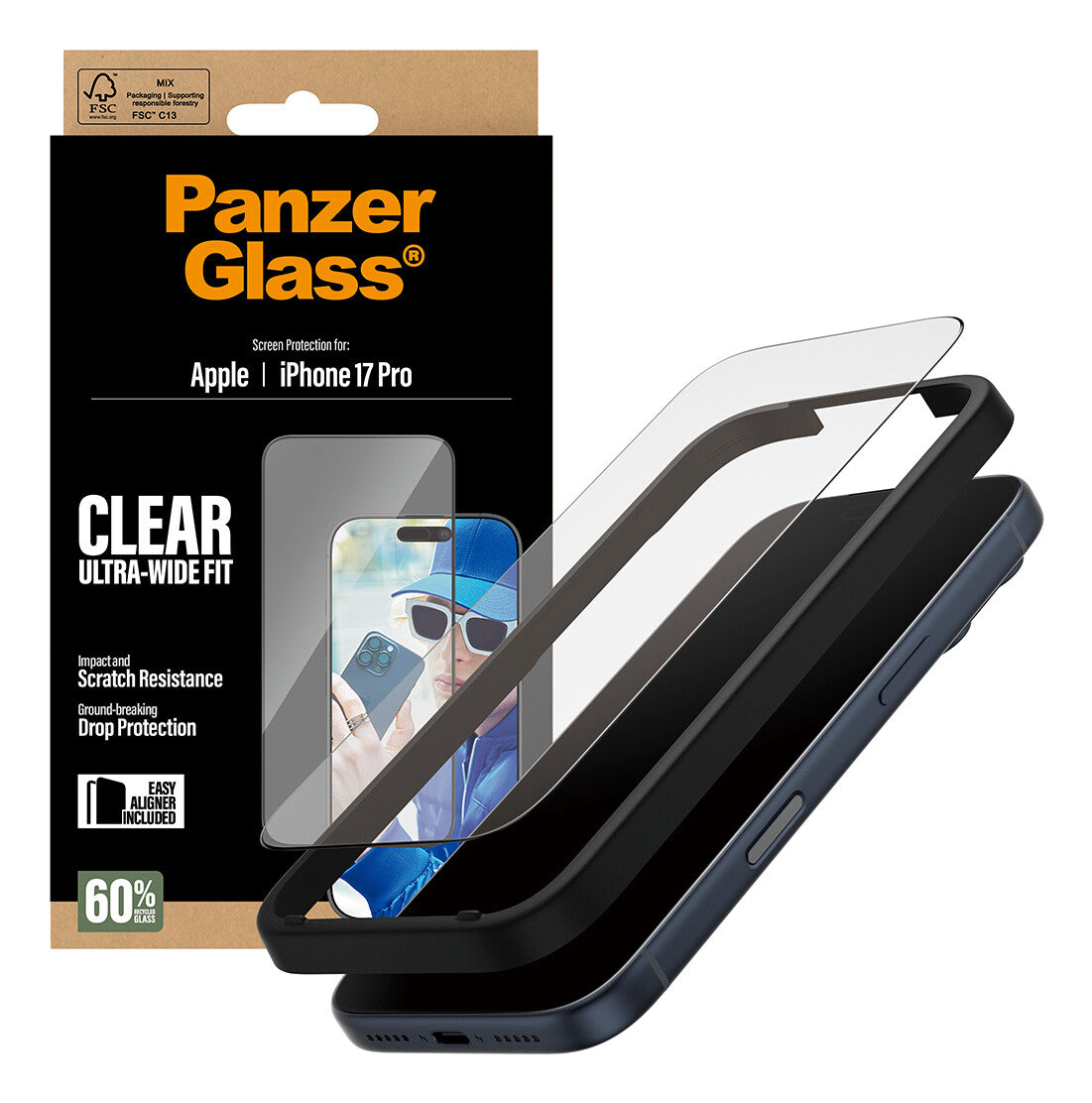 PanzerGlass ® Skærmbeskyttelse iPhone 17 Pro | Ultra-Wide Fit m. EasyAligner