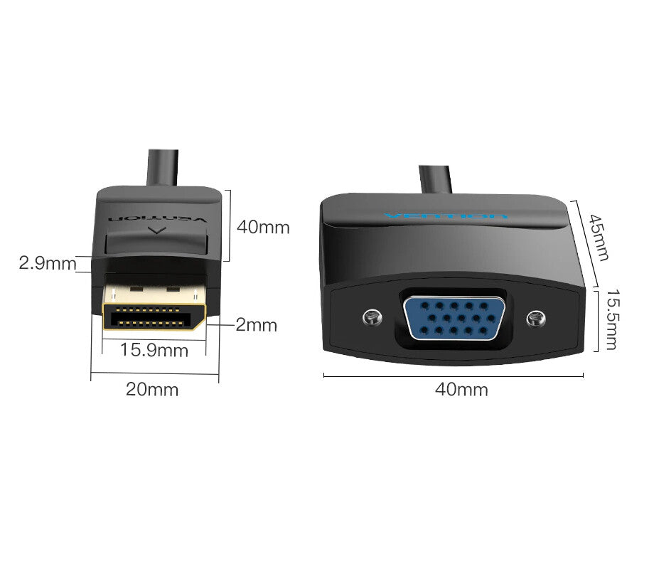 Vention HBFBB videokabel adapter 0,15 m DisplayPort VGA (D-Sub) Sort
