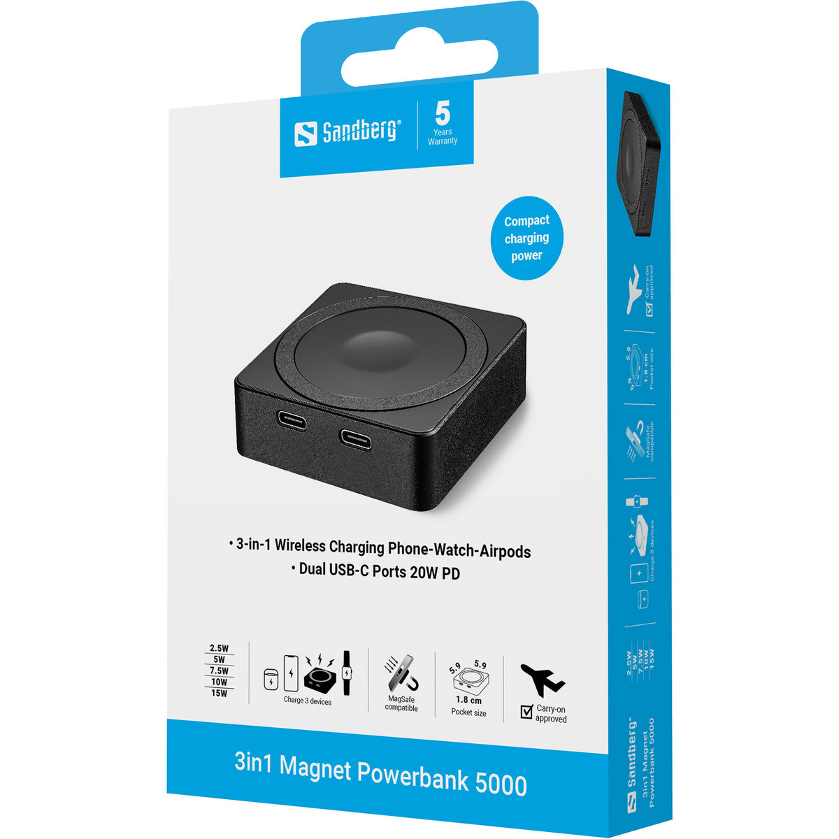 Sandberg 421-28 powerbank 5000 mAh Trådløs opladning Sort