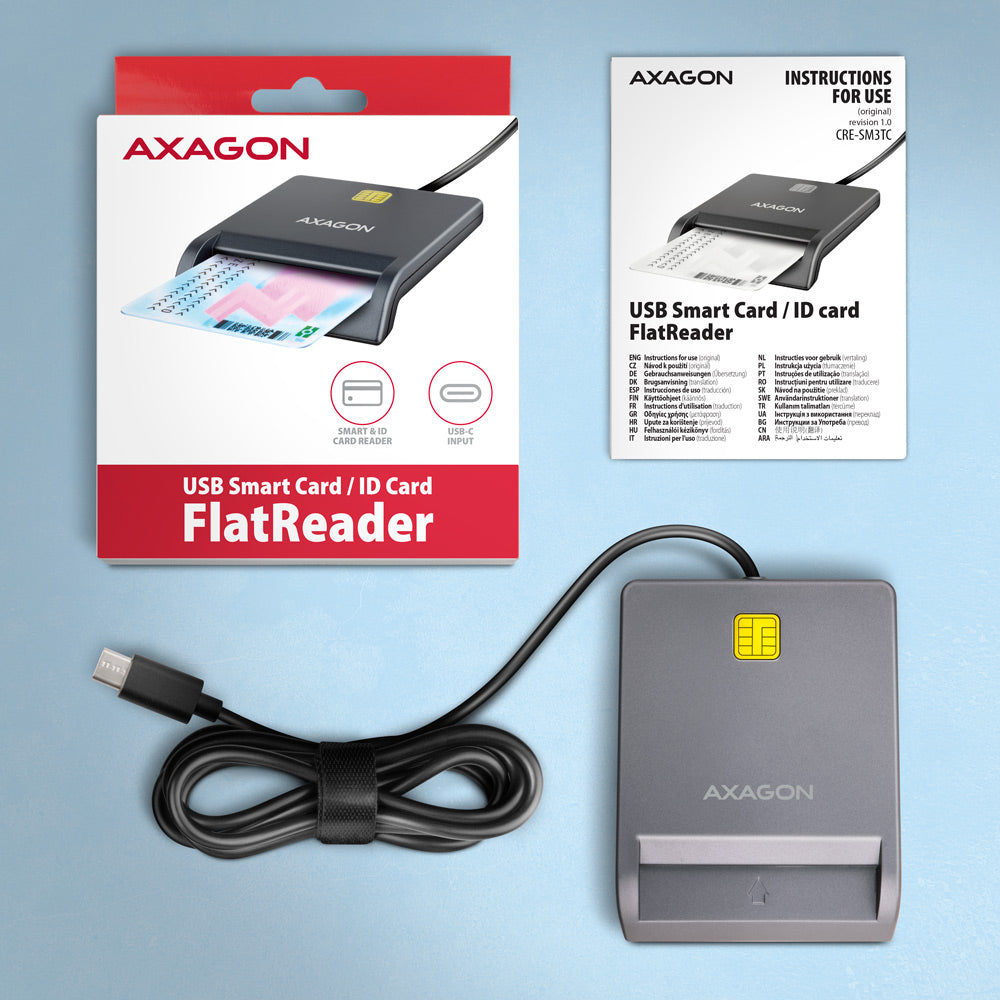 Axagon CRE-SM3TC smartcard læser Indendørs USB USB Type-C Grå