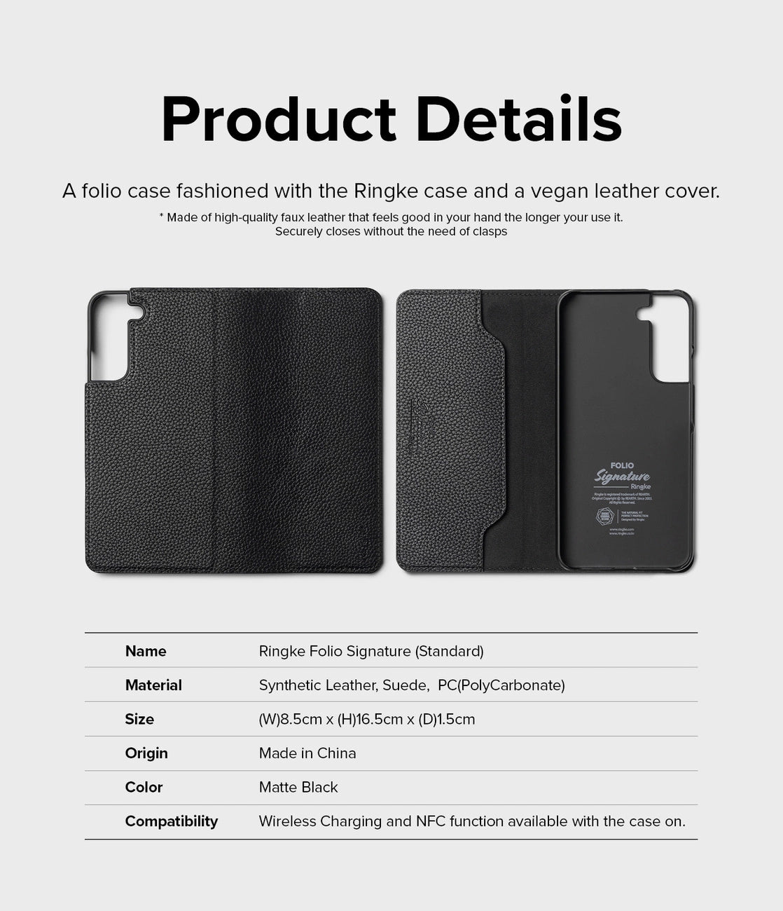 Ringke Folio Signature Flip Leather Case til Samsung Galaxy S22 + (S22 Plus) sort (FSS118R262)