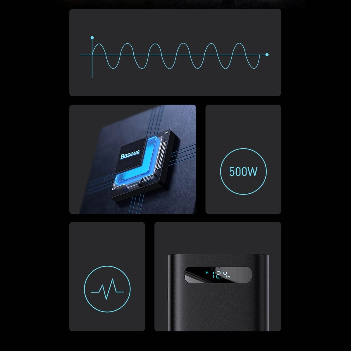 Baseus bilstrømsomformer 150W 12V / 500W 220V (EU- og KN-stik) sort (CGNB000101)