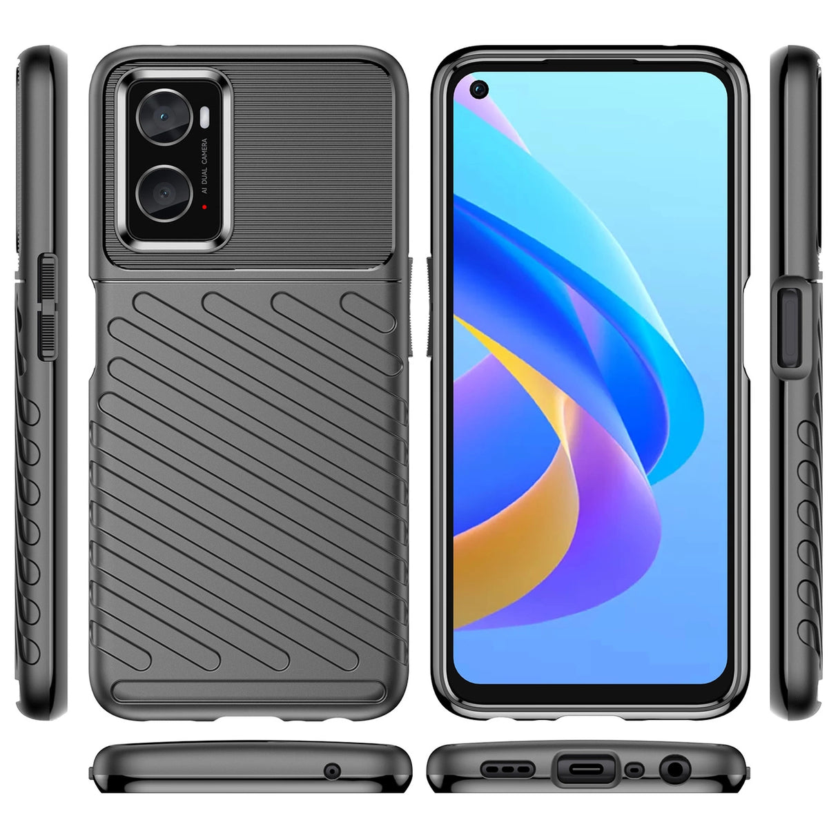 Thunder Case fleksibelt pansret cover til Oppo A76 / Oppo A36 / Realme 9i sort
