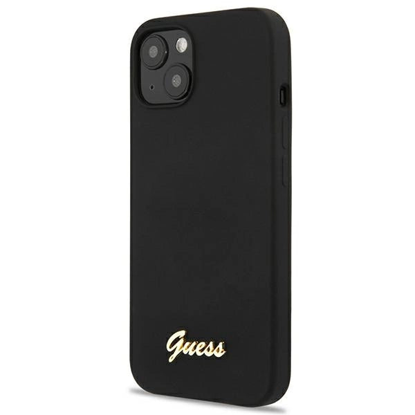 Guess GUHMP13MLSLMGBK iPhone 13 6.1" sort/sort hardcase Silicone Script Gold Logo Magsafe