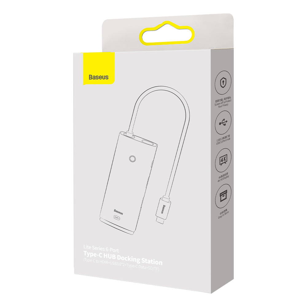 Baseus Lite Series multifunktionel USB Type C HUB - 2 x USB 3.0 / USB Type C / HDMI 1.4 / SD/TF OTG sort (WKQX050001)